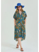 V Neck Gathered Detailed Petrol Floral Plus Size Dress 4604